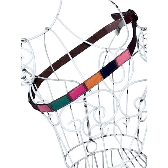 RARE Vintage Y2K Fossil Fossil Leather Patchwork Bohemian Hippie Belt Multi Colo - Picture 1 of 12